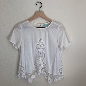 Kimchi Blue Lace Appliqué Button Tee
